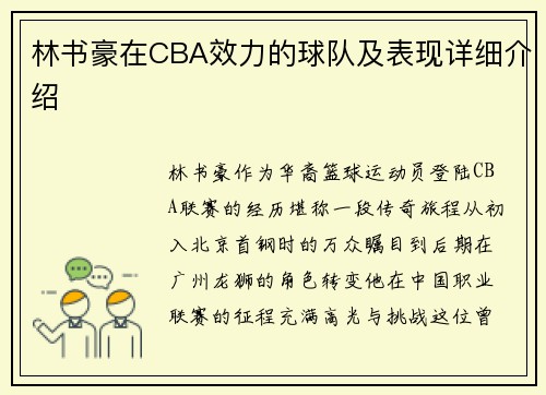 林书豪在CBA效力的球队及表现详细介绍
